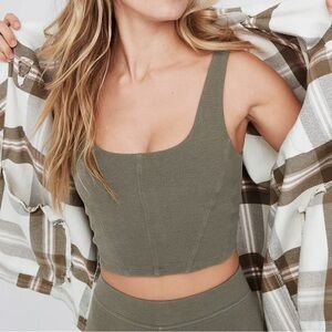 OFFLINE by Aerie PartyFavor Corset Bra Tank Top Olive Green
